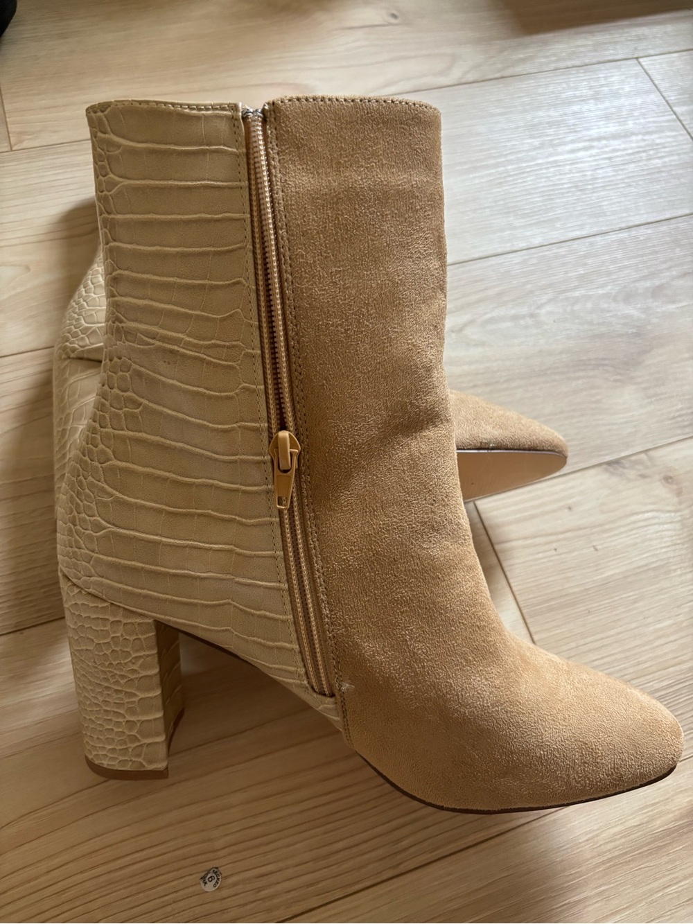 Elegant Tan Suede and Croc-Embossed Women's Boots